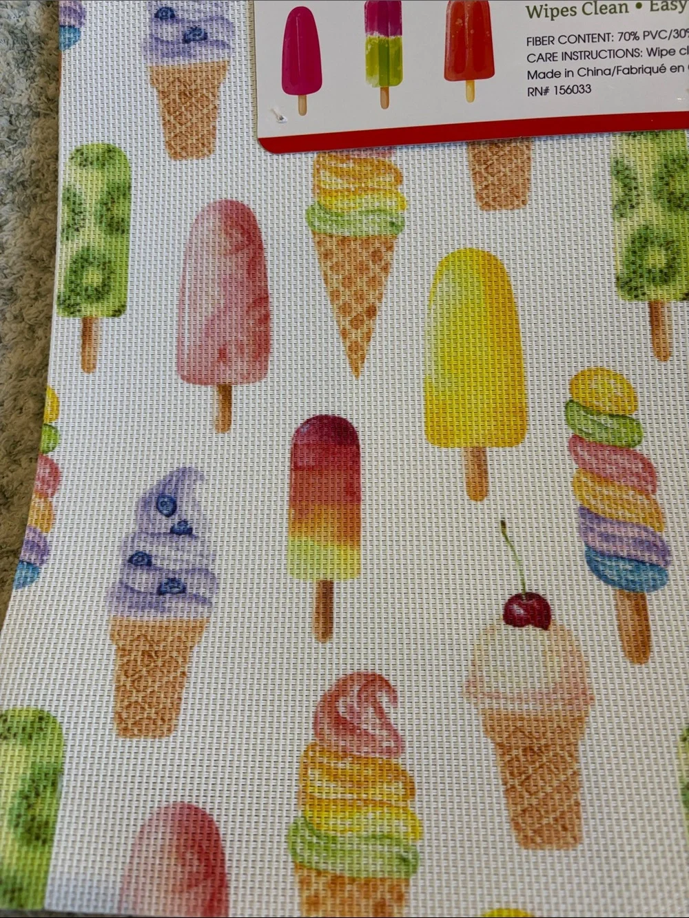 Ice Cream Popsicle Placemat Set of 4 NWT Bliss Studio 13x18” pvc polyester